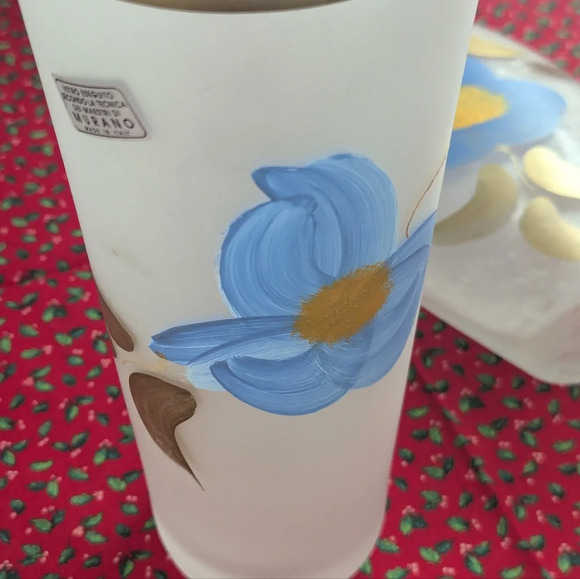 Murano Glass Vase Decanter Set- Handpainted- Italy- Frosted Glass- Vintage- Tall - Picture 4 of 8